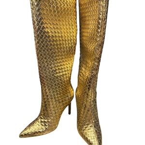 I.N.C. International Concepts Womens Savonia Woven Knee Hig Gold Woven 8.5